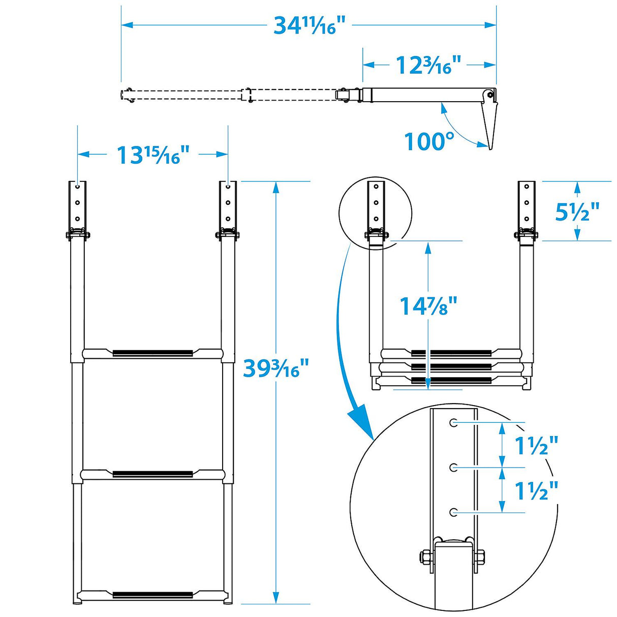 Seachoice 71301 Top Mount Telescoping Ladder for Universal Swim Platform, Stainless Steel Tubing, 3 Step, Ladder Only - 71301 - official Seachoice product image 6