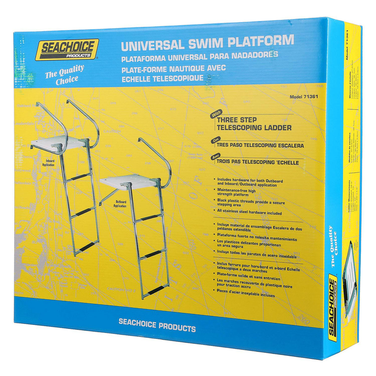 Seachoice Universal Swim Platform w/ Top-Mount Telescoping Ladder, 3 Step Ladder, Inboard/Outboard - 71361