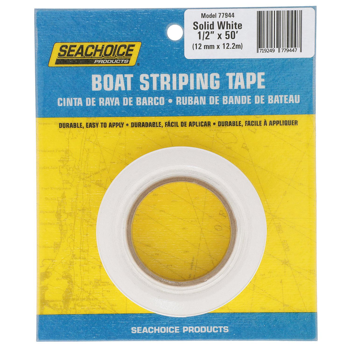 Seachoice Self-Adhesive Boat Striping Tape, 3 Mil Vinyl, 1/2 in. X 50 Ft., White - 77944