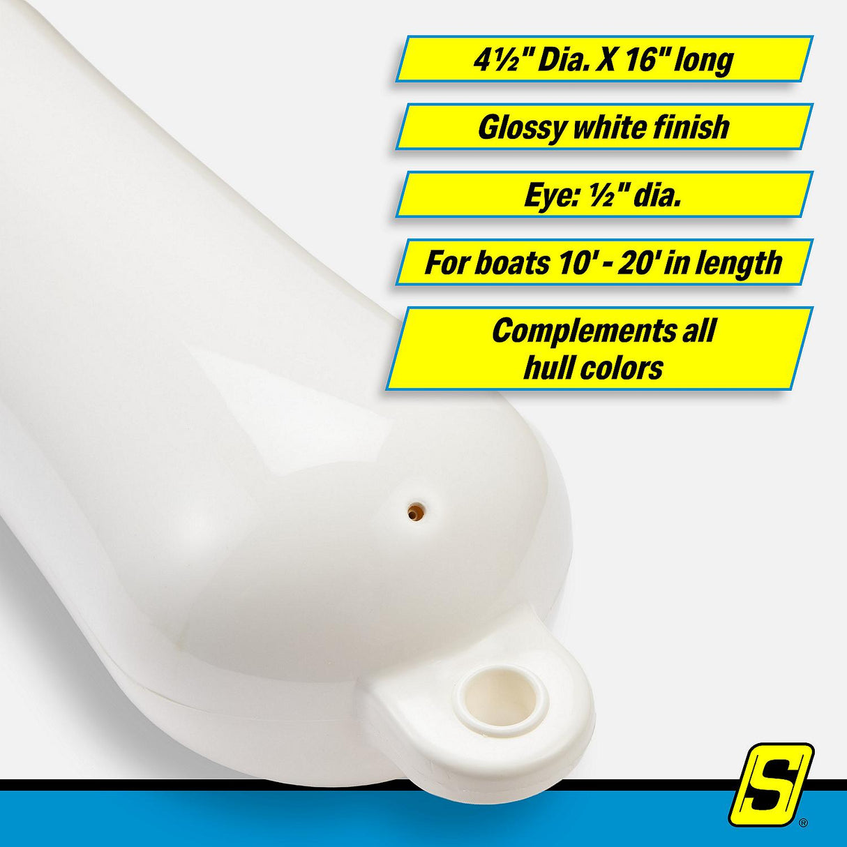 Seachoice 79003 Twin Eye Smooth Fender White, 4.5" x 16" - DE74161S - official Seachoice product image 7