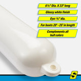 Seachoice 79023 Twin Eye Smooth Fender White, 6.5" x 23" - DE74231S - official Seachoice product image 7