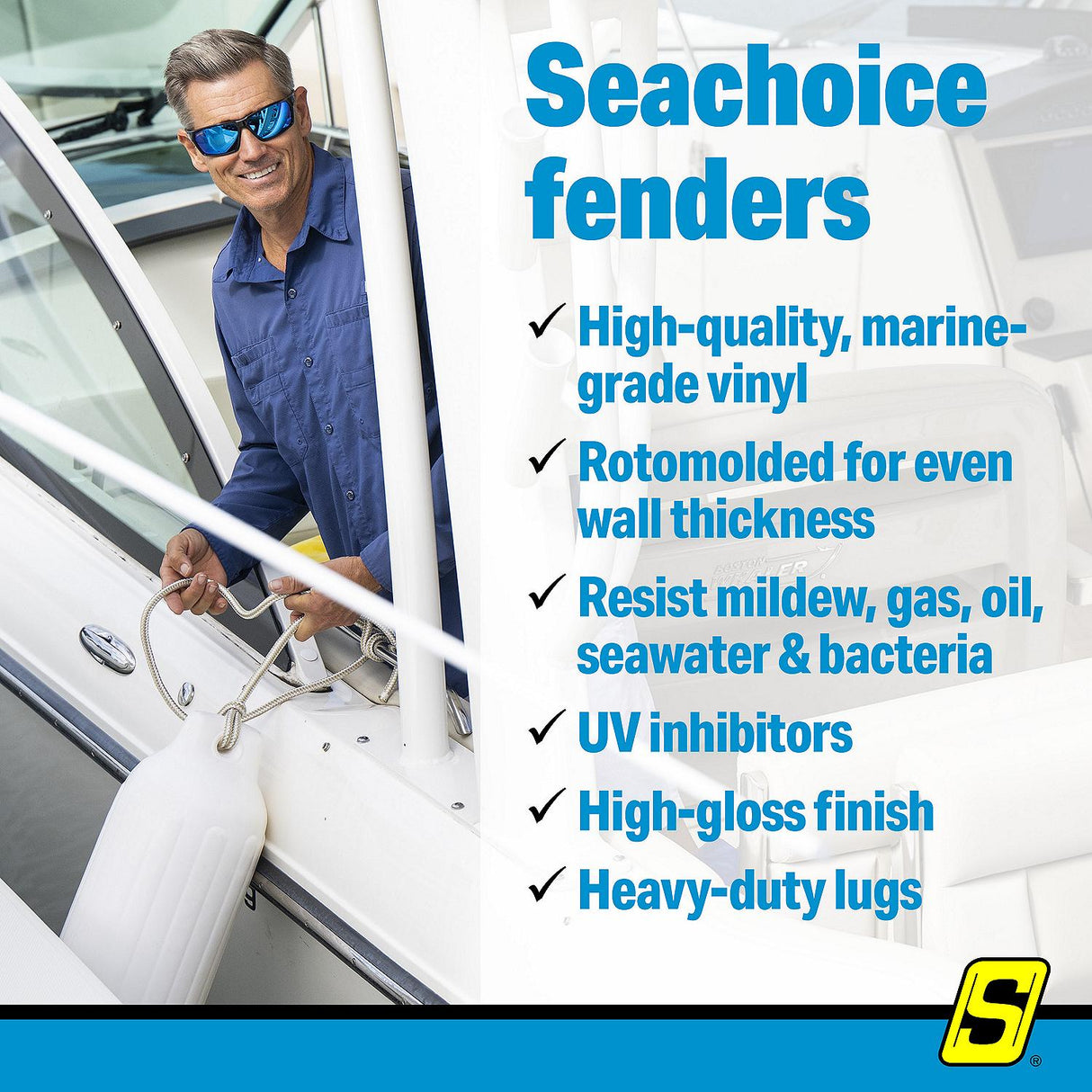 Seachoice 79023 Twin Eye Smooth Fender White, 6.5" x 23" - DE74231S - official Seachoice product image 4