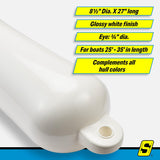 Seachoice 79033 Twin Eye Smooth Fender White, 8.5" x 27" - DE74271S - official Seachoice product image 8