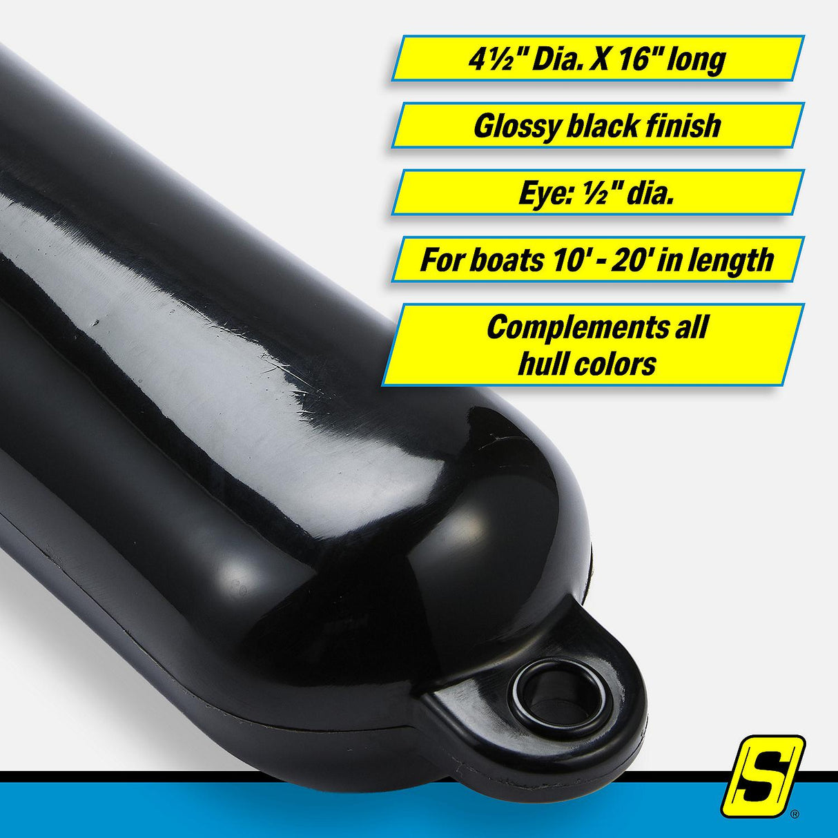 Seachoice 79043 Twin Eye Smooth Fender Black, 4.5" x 16" - DE74166S - official Seachoice product image 5
