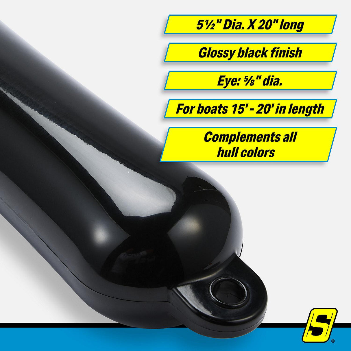Seachoice 79053 Twin Eye Smooth Fender Black, 5.5" x 20" - DE74206S - official Seachoice product image 7