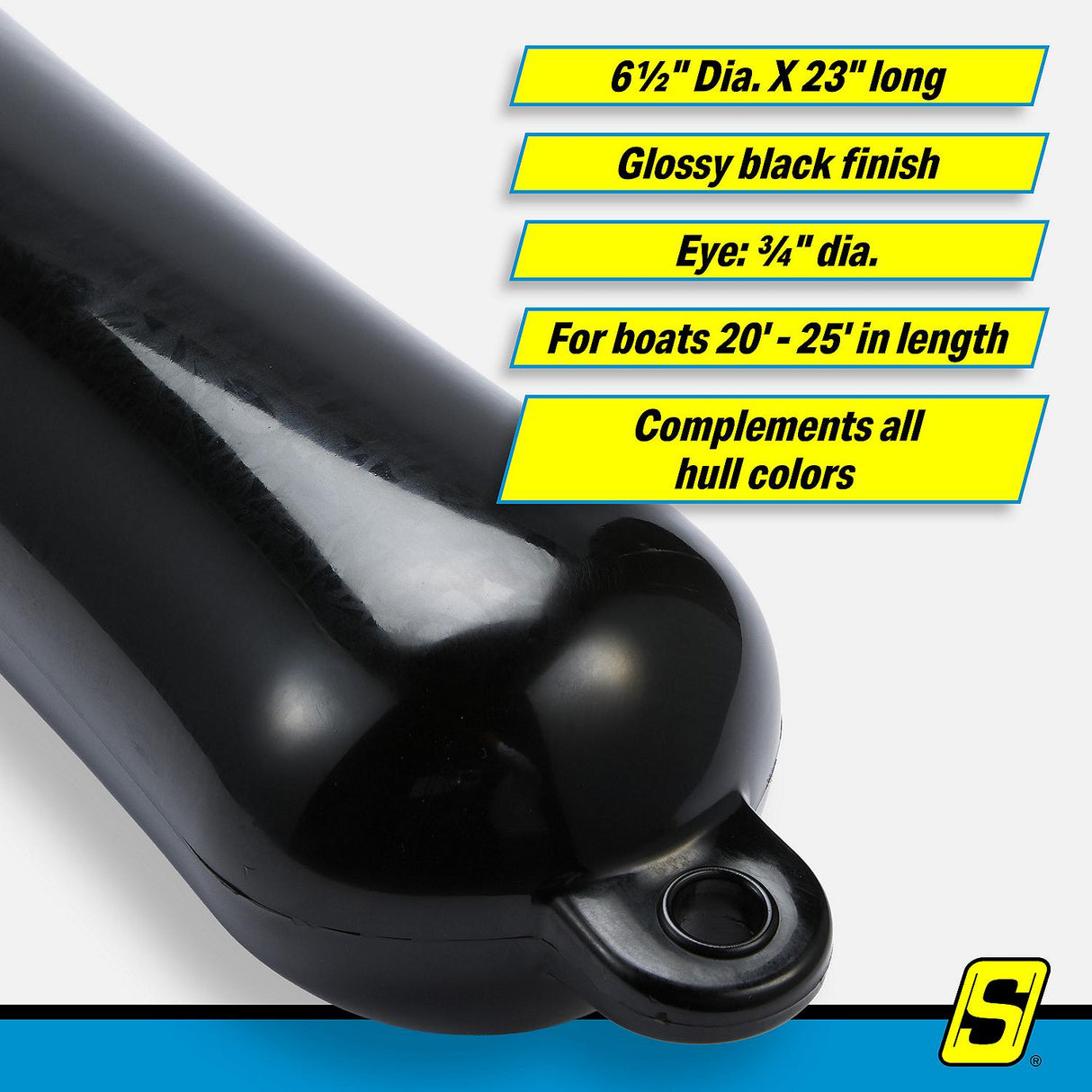 Seachoice 79063 Twin Eye Smooth Fender Black, 6.5" x 23" - DE74236S - official Seachoice product image 8