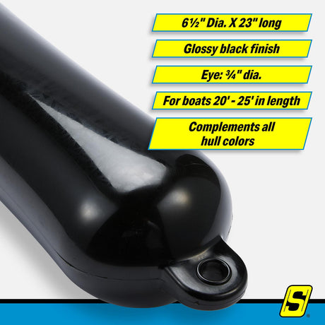 Seachoice 79063 Twin Eye Smooth Fender Black, 6.5" x 23" - DE74236S - official Seachoice product image 8