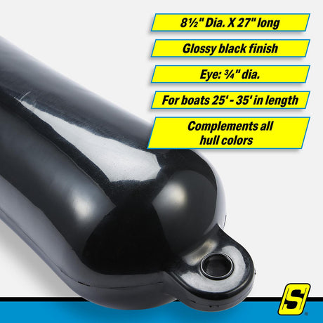 Seachoice 79073 Twin Eye Smooth Fender Black, 8.5" x 27" - DE74276S - official Seachoice product image 7