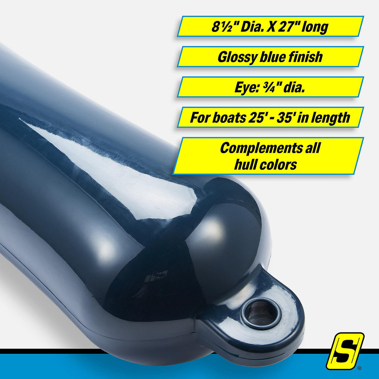 Seachoice 79094 Twin Eye Smooth Fender Blue, 8.5" x 27" - DE74272S - official Seachoice product image 4