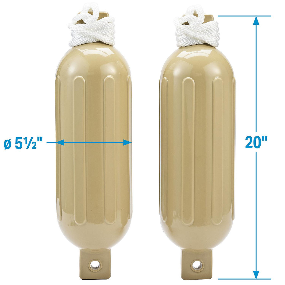 Seachoice 79254 Twin Eye Ribbed Fender Kit (Includes 2 5.5" x 20" Tan Fenders and 2 Matching 3/8 x 5' Fender Lines) - DE77204S - official Seachoice product image 10