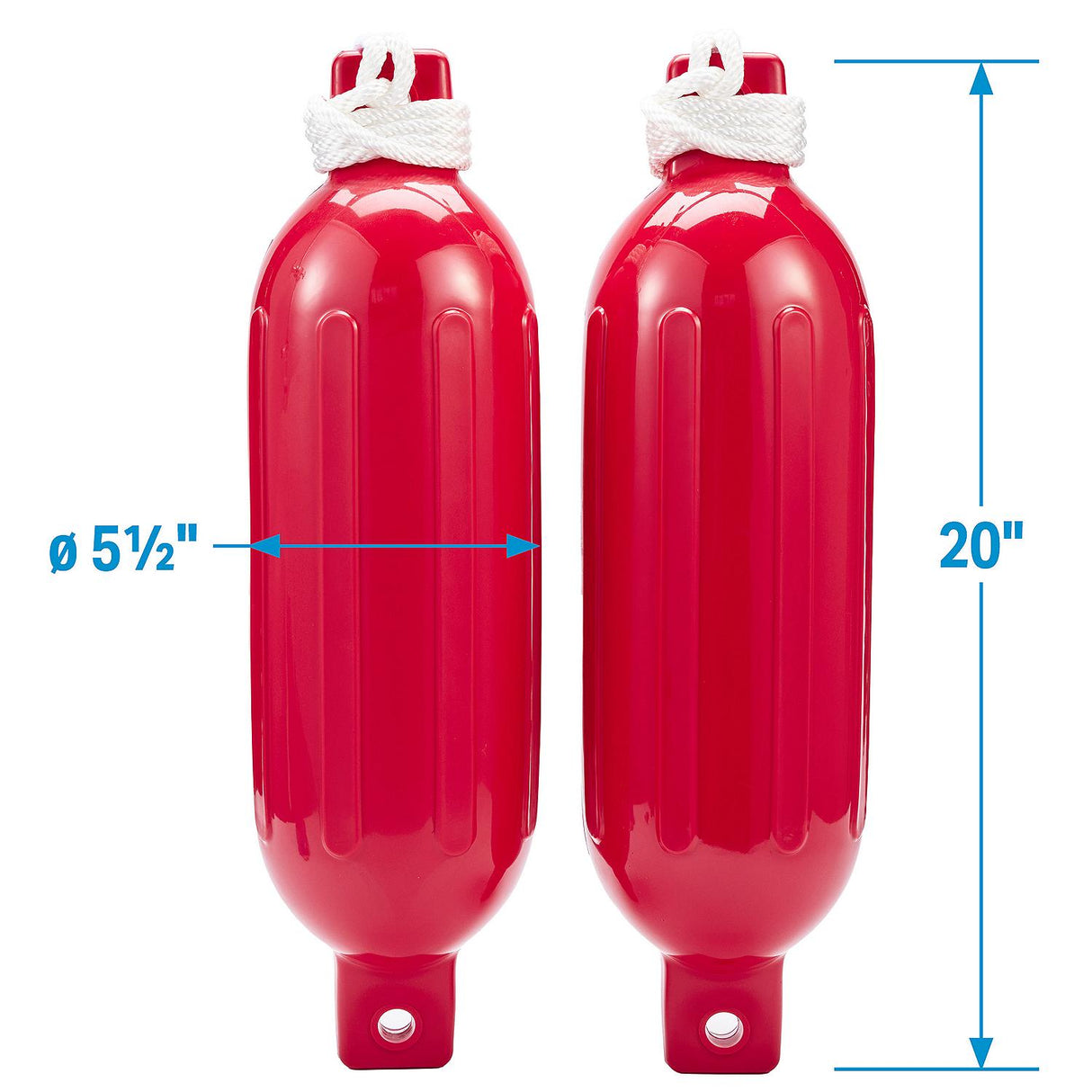 Seachoice 79256 Twin Eye Ribbed Fender Kit (Includes 2 5.5" x 20" Red Fenders and 2 Matching 3/8 x 5' Fender Lines) - DE77203S - official Seachoice product image 6