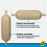 Seachoice 79274 Twin Eye Ribbed Fender Kit (Includes 2 6.5" x 23" Tan Fenders and 2 Matching 3/8 x 5' Fender Lines) - DE77234S - official Seachoice product image 9