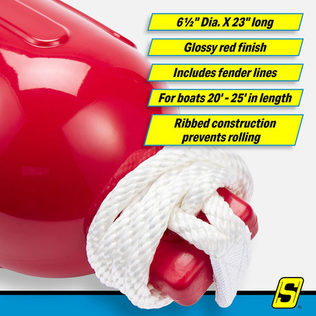 Seachoice 79276 Twin Eye Ribbed Fender Kit (Includes 2 6.5" x 23" Red Fenders and 2 Matching 3/8 x 5' Fender Lines) - DE77233S - official Seachoice product image 10