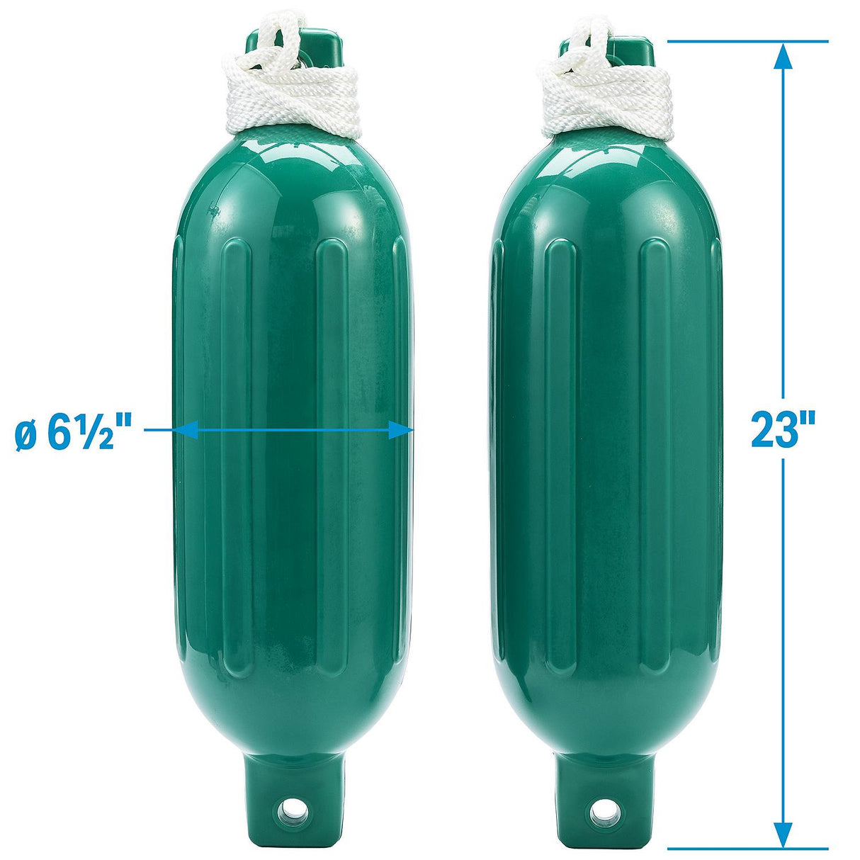 Seachoice 76277 Twin Eye Ribbed Fender Kit (Includes 2 6.5" x 23" Green Fenders and 2 Matching 3/8 x 5' Fender Lines) - DE77238S - official Seachoice product image 3