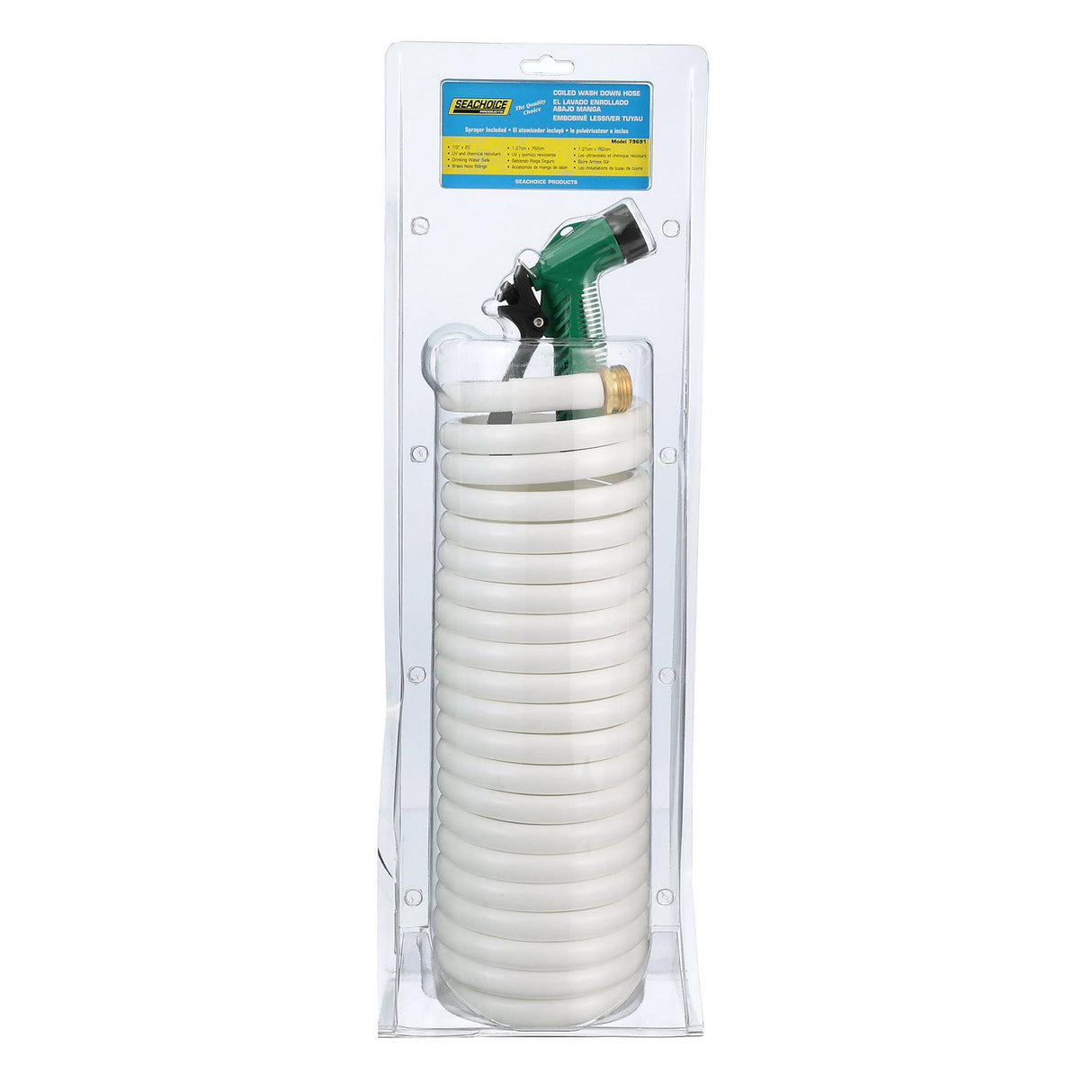 Seachoice Coiled Washdown Hose w/ Sprayer and Brass Fittings, 25 Ft., White - 79691 - official Seachoice product image 3