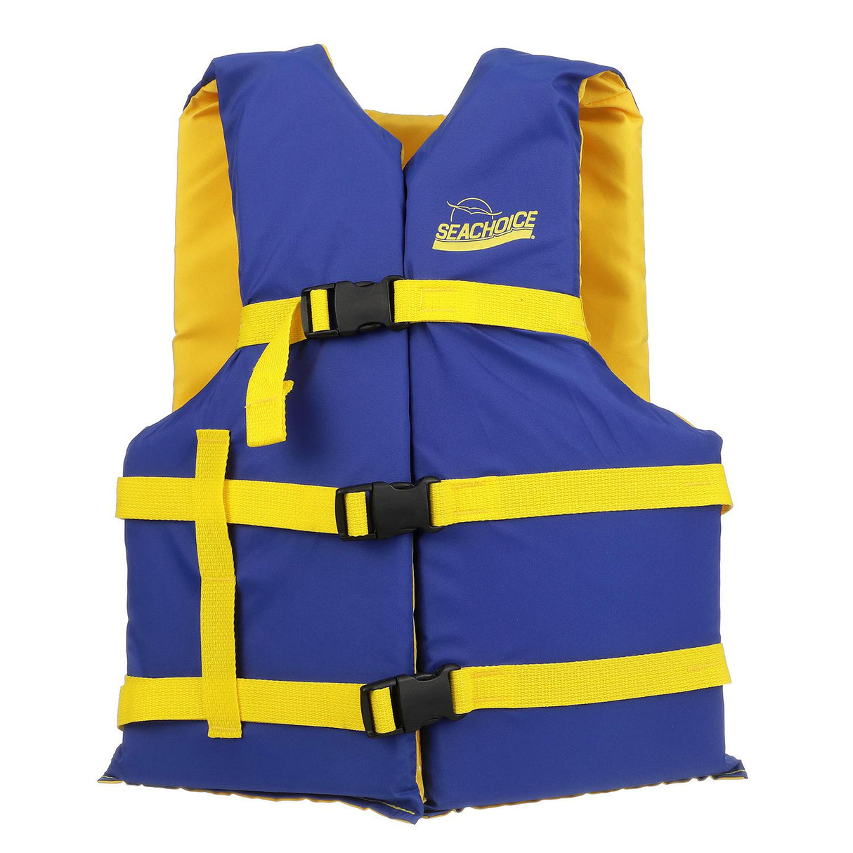 Seachoice Level 70 Life Jacket, Adjustable Boat Vest, Blue/Yellow, Universal Adult, Over 90 Lbs. - 86220