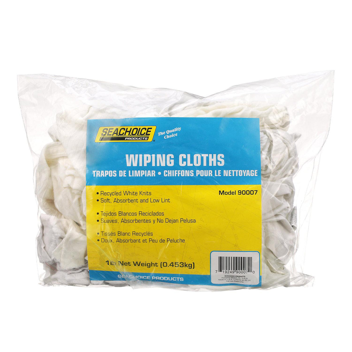 Seachoice Recycled White Knit Wiping Cloths, Low-Lint, 1 Lb. Box - 7402-01-12-SC