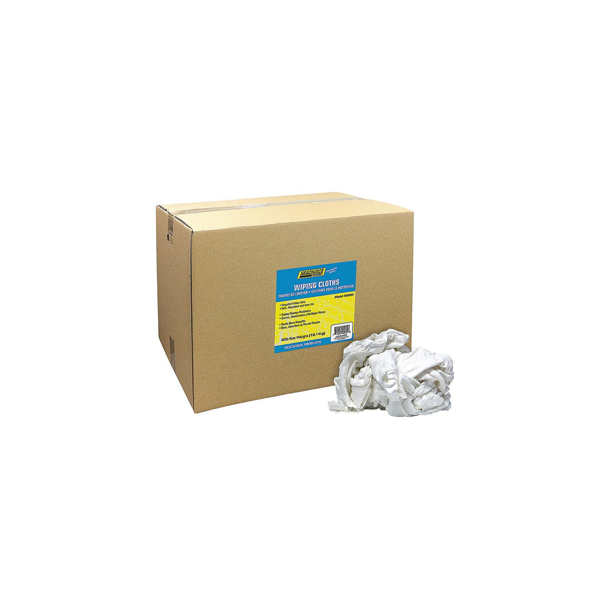 Seachoice Recycled White Knits Wiping Cloths, 40-lb. Box - 7402-50-SC