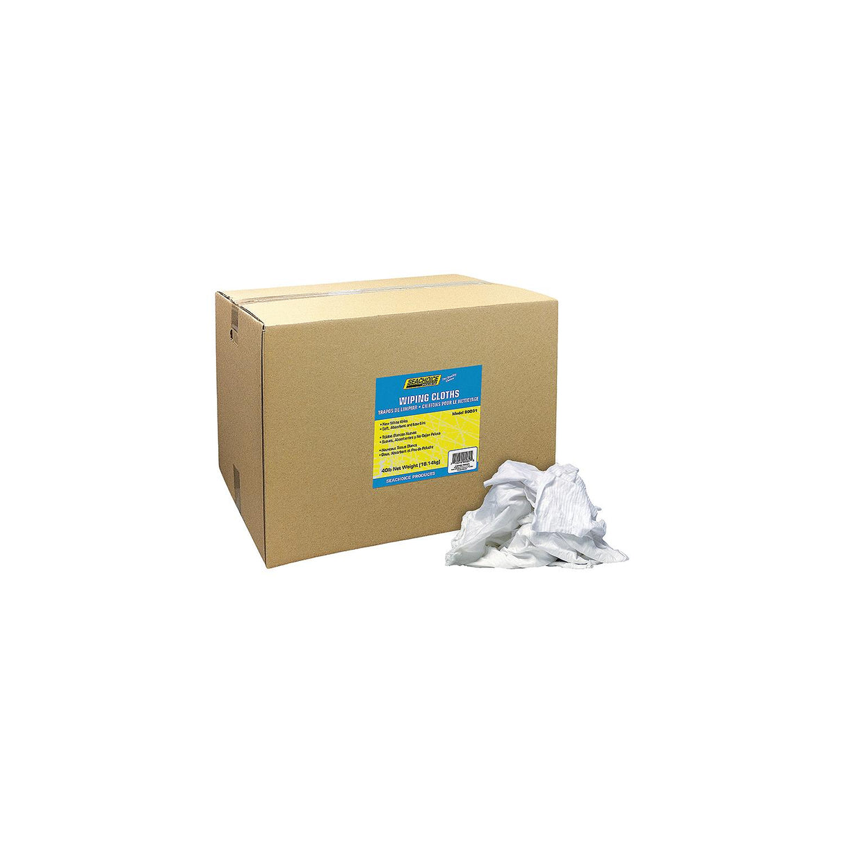 Seachoice 90031 New White Knits Wiping Cloths, 40-lb. Box - 6403-50-SC