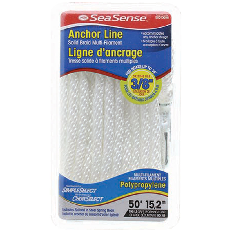 Seasense Solid Braid Multi-Filament Polypropylene (MFP) Anchor Line (White, Diameter 3/8", Length 50') - 50013056 - image 3