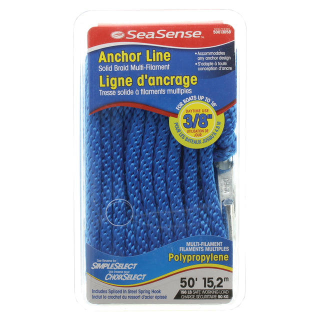Seasense Solid Braid Multi-Filament Polypropylene (MFP) Dock Line with Chafe Guard (Blue, Diameter 1/2", Length 25') - 50013117 - image 1