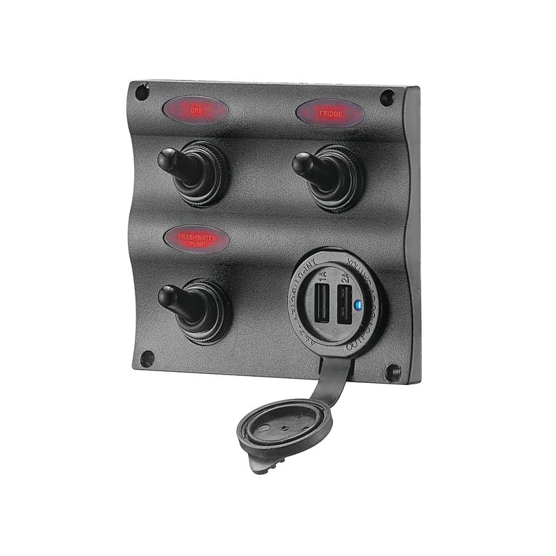 Seasense L.E.D. Wave Design Toggle Switch Panel with USB Charger Port (3 Gang) - 50031298 - image 1
