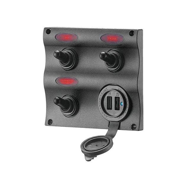 Seasense L.E.D. Wave Design Toggle Switch Panel with USB Charger Port (3 Gang) - 50031298 - image 1
