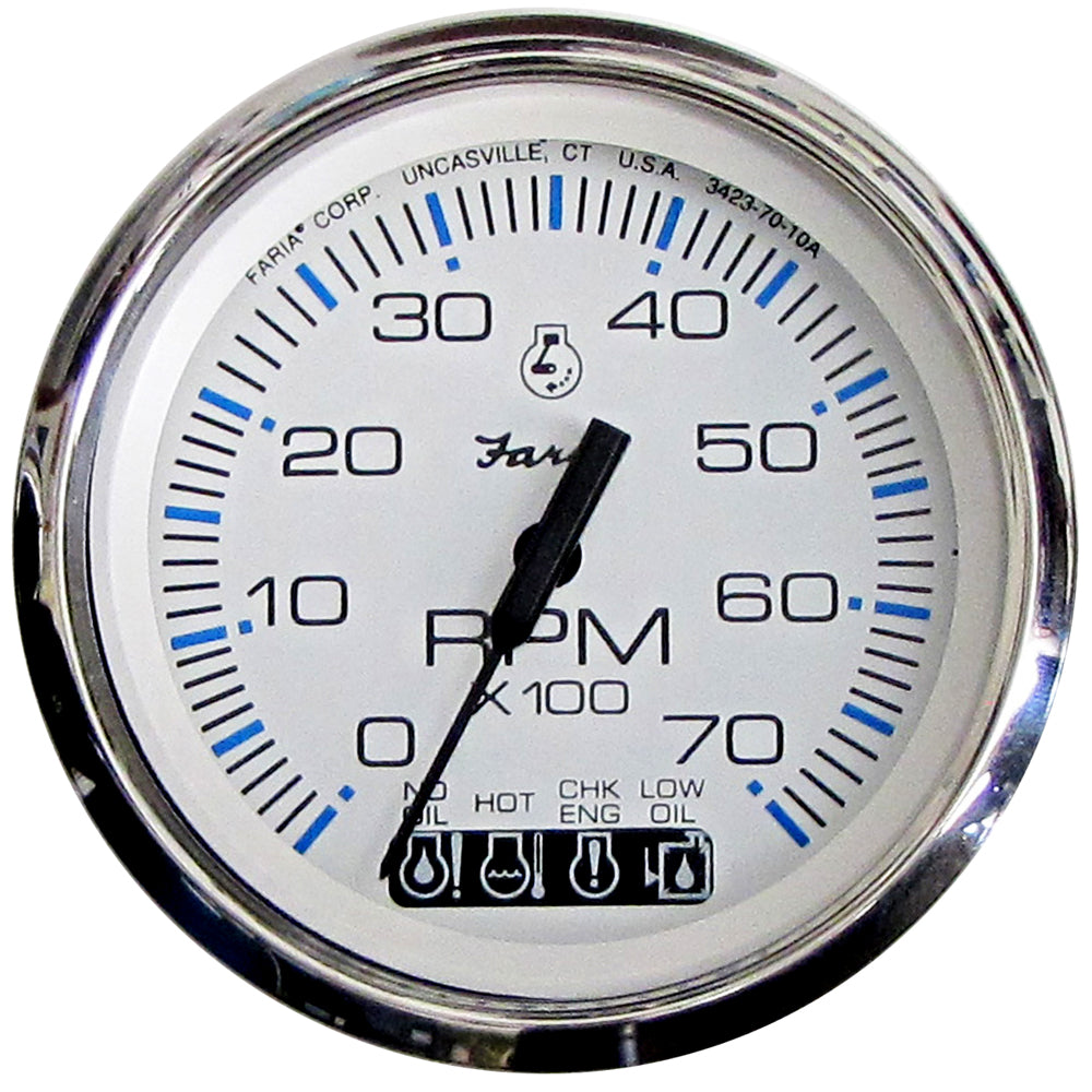 Tacómetro Faria Chesapeake White SS de 4" con indicador Systemcheck - 7000 RPM (gasolina) (fueraborda Johnson/Evinrude) [33850]