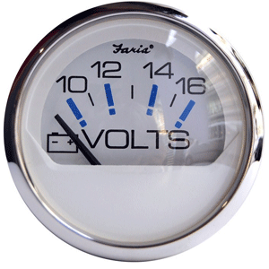 Faria Beede Instruments Faria Chesapeake White SS 2" Voltmeter (10-16 VDC) - 13805