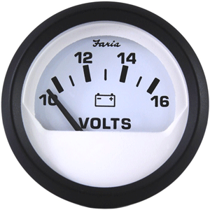 Faria Beede Instruments Faria Euro White 2" Voltmeter (10-16 VDC) - 12911