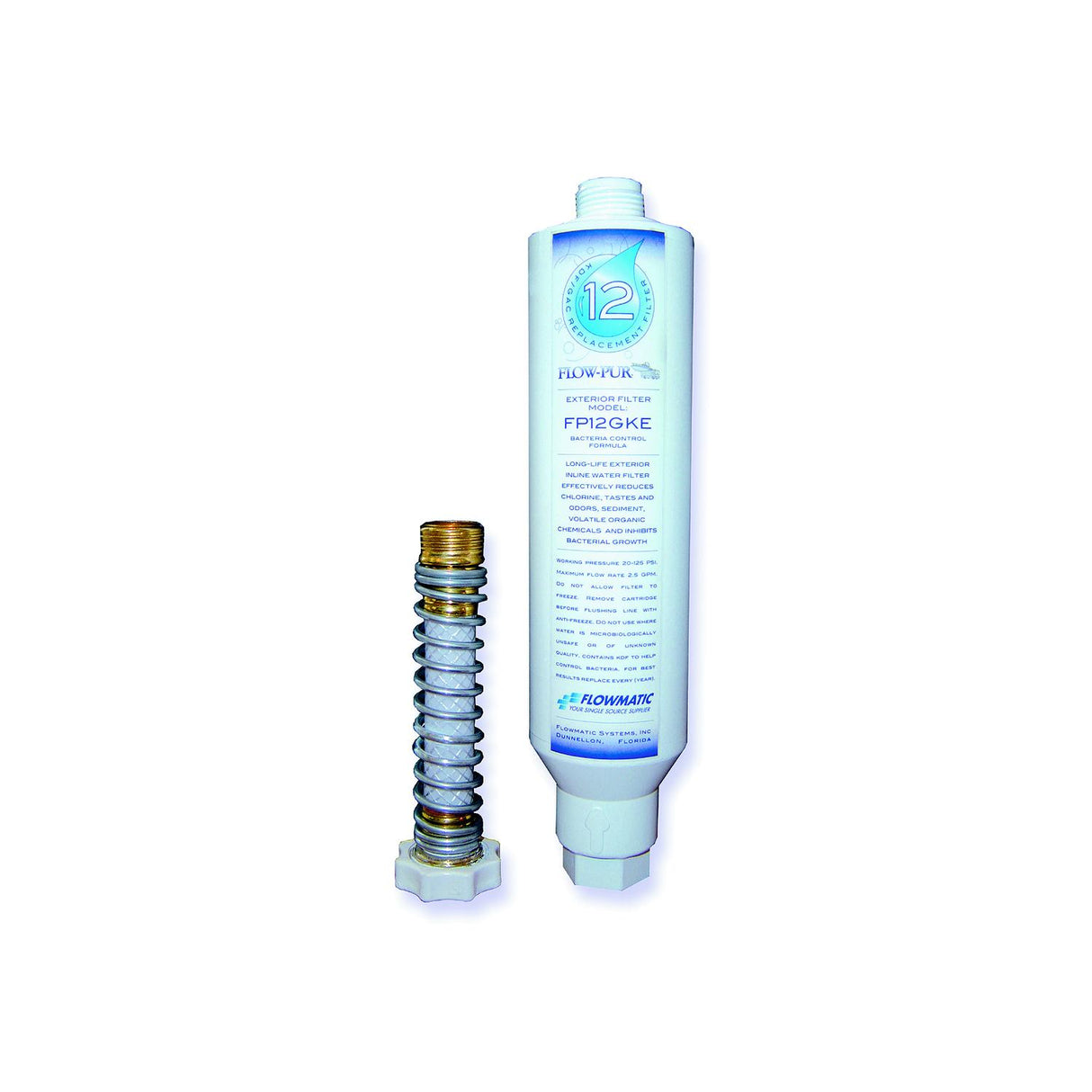 Flowmatic Systems Flow-Pur FP12GKE RV Inline Exterior Water Filter with Garden Hose Fittings - FP12GKE