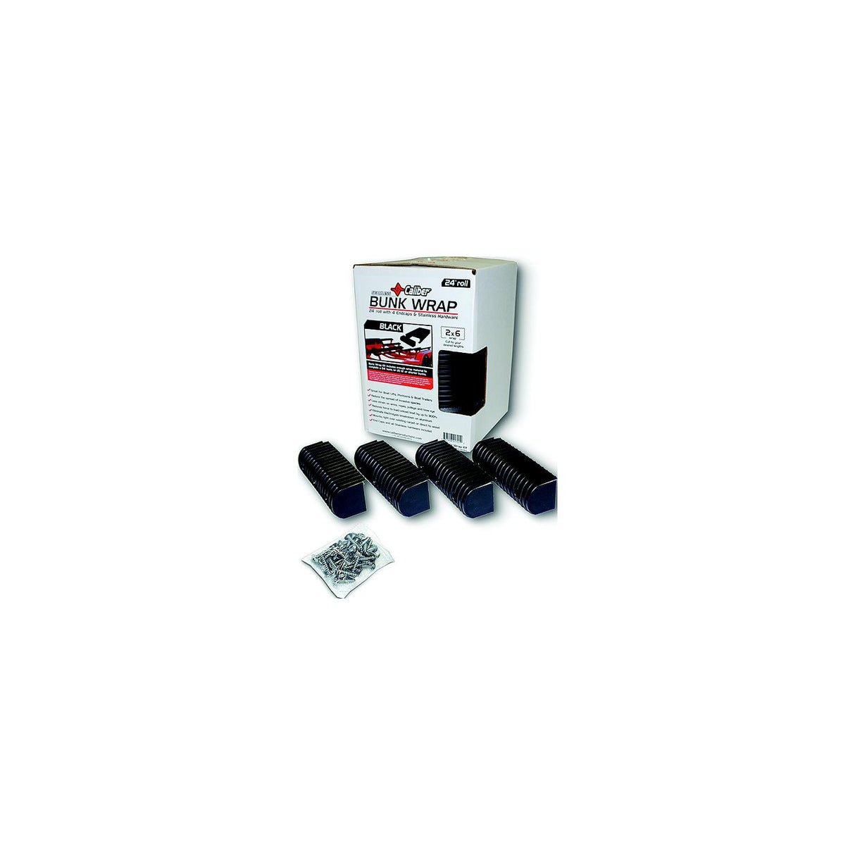 Caliber BunkWrap Kit - Black 16' x 2" x 4" Roll + 4 Caps + HRDW Roll + 4 Endcaps Stainless Steel Hardware [23050-BK] - official Caliber product image 3