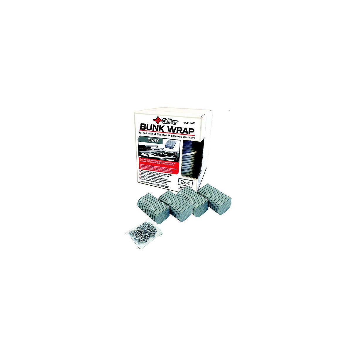 Caliber BunkWrap Kit - Grey 24' x 2" x 4" Roll + 4 Caps + HRDW Roll + 4 Endcaps Stainless Steel Hardware [23054] - official Caliber product image 2