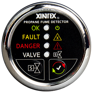 Fireboy-Xintex Propane Fume Detector w/Automatic Shut-Off &amp; Plastic Sensor - No Solenoid Valve - Chrome Bezel Display - P-1CNV-R