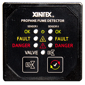 Fireboy-Xintex Propane Fume Detector &amp; Alarm w/2 Plastic Sensors &amp; Solenoid Valve - Square Black Bezel Display - P-2BS-R