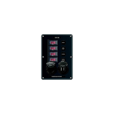 Blue Sea 4321 Circuit Breaker Switch Panel 4 Position - Gray w/12V Socket Dual USB [4321] - official Blue Sea Systems product image 2