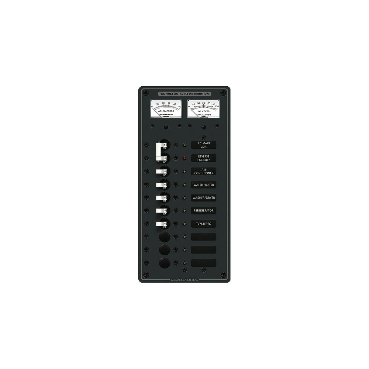 Blue Sea 8074 AC Main +8 Positions Toggle Circuit Breaker Panel - White Switches [8074] - official Blue Sea Systems product image 2