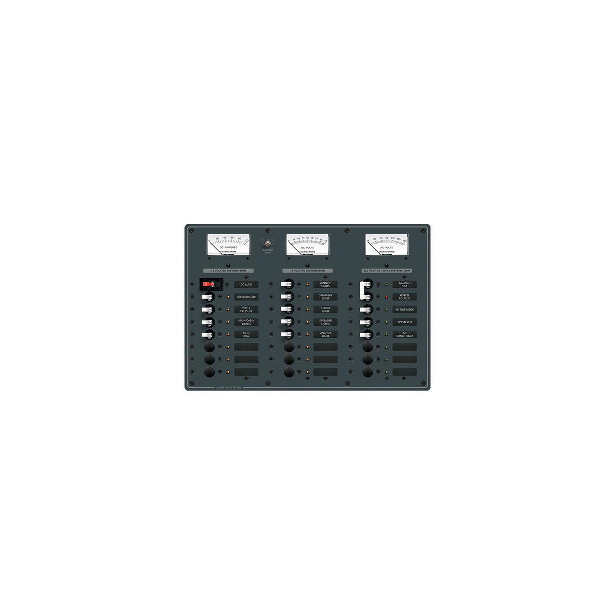 Blue Sea 8084 AC Main +6 Positions/DC Main +15 Positions Toggle Circuit Breaker Panel - White Switches [8084] - official Blue Sea Systems product image 2