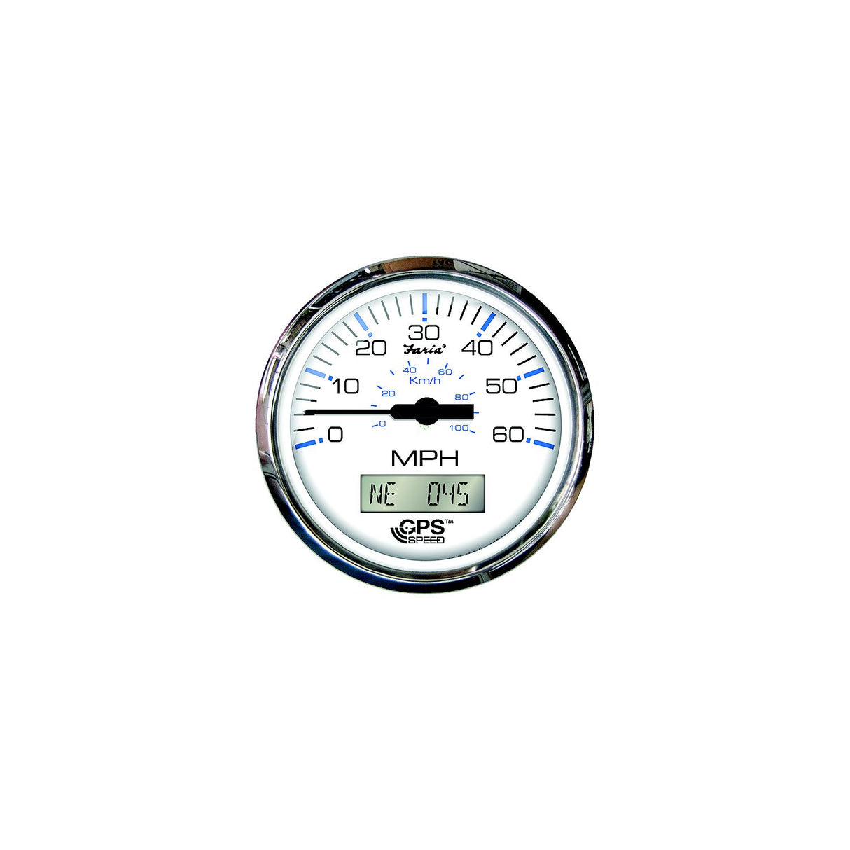 Faria Instruments Faria 33826 Chesapeake SS White 4" Gauge - 60 MPH GPS Speedometer With LCD, Compass - F33826