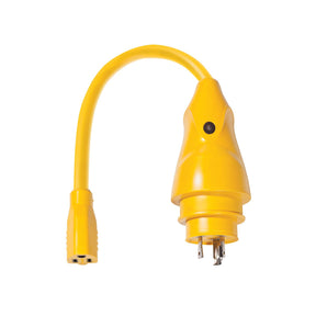 Marinco P30-15 EEL Pigtail Adapter Dock Side Male 30A 125V Locking to Boat Side Female 15A 125V Straight Blade - image 1