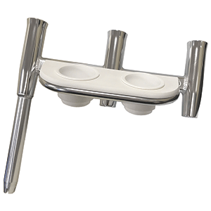 Tigress Offset Triple Rod Holder w/Cup Holders - Starboard Side - Polished Aluminum - 88148-1