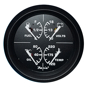 Faria Beede Instruments Faria Euro Black 4" Multifunction Gauge - Volt/Fuel/Oil/Water Temperature - 32851