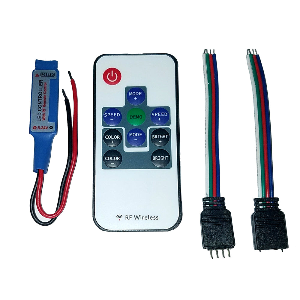 Lunasea Controlador LED RGB multifunción para interiores con botones remoto RF 5/12/24 VDC [LLB-45AR-08-02]