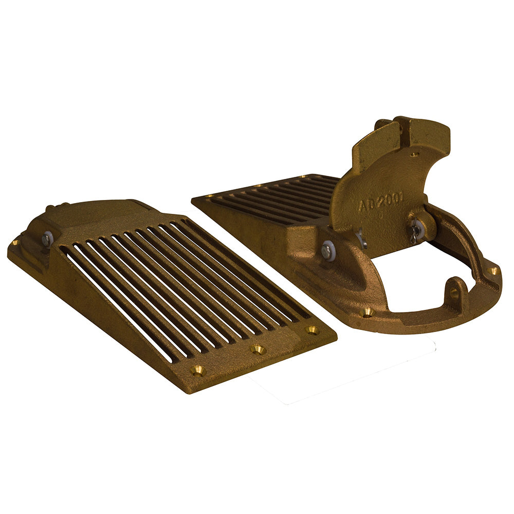 GROCO Colador de cuchara para casco ranurado de bronce con puerta de acceso para pasacascos de hasta 3" [ASC-3000]