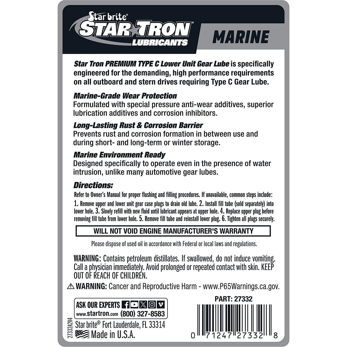 Starbrite 27332 Premium Type C Lower Unit Gear Lube, 32 oz. - 027332P - image 1