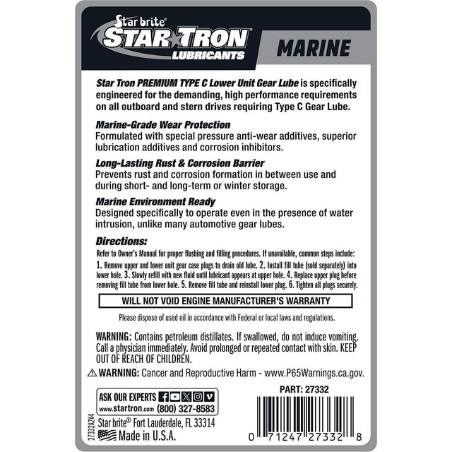 Starbrite 27332 Premium Type C Lower Unit Gear Lube, 32 oz. - 027332P - image 1