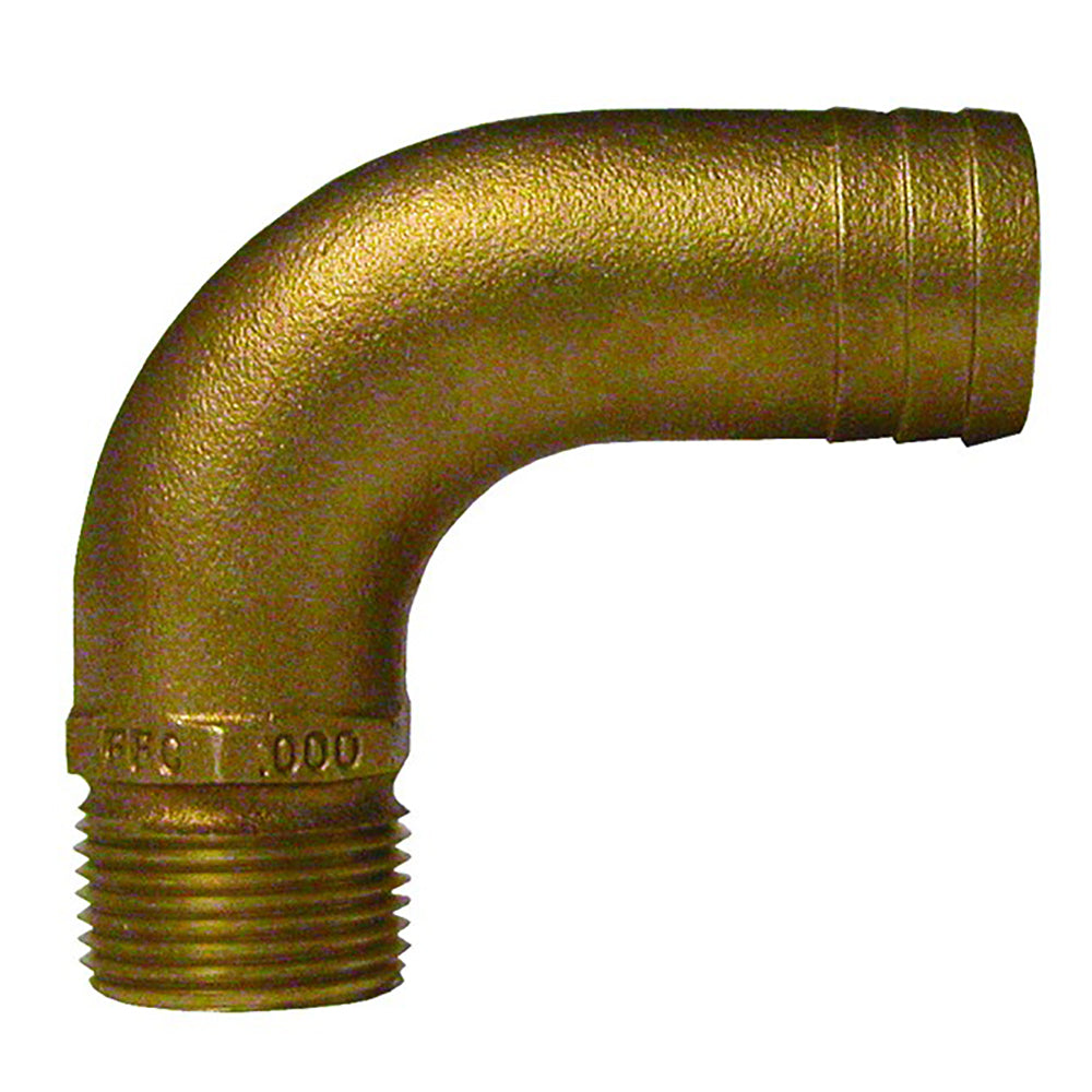 GROCO 3/4" NPT x 1" ID Bronce Flujo completo 90 Codo de tubo a manguera [FFC-750]