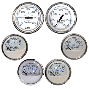 Faria Beede Instruments Faria Chesapeake White w/Stainless Steel Bezel Boxed Set of 6 - Speed, Tach, Fuel Level, Voltmeter, Water Temperature &amp; Oil PSI - Inboard Motors - KTF063