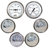 Faria Chesapeake White w/Stainless Steel Bezel Boxed Set of 6 - Speed, Tach, Fuel Level, Voltmeter, Water Temperature Oil PSI