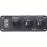Blue Sea Systems Blue Sea 4365 Water Resistant USB Accessory Panel - 15A Circuit Breaker, 12V Socket, 2x 2.1A Dual USB Chargers
